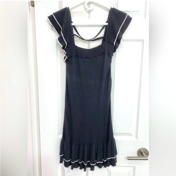bebe Dresses & Skirts - Black Knit Mini Dress with Ruffles & White Trim